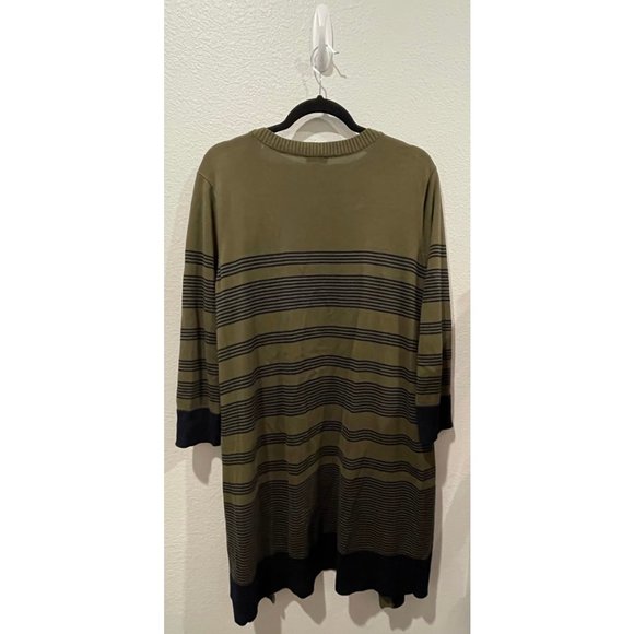 TALBOTS Open Striped Cardigan Olive Green - Picture 3 of 3